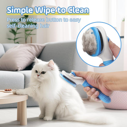 Slicker Dog Brush for Shedding,Self Cleaning Cat Brush,Skin Friendly Cat Brushes for Indoor Cats Massage Grooming,Dog Deshedding Brush for Long&Short Haired Dogs Loose Fur Hair Removal Blue