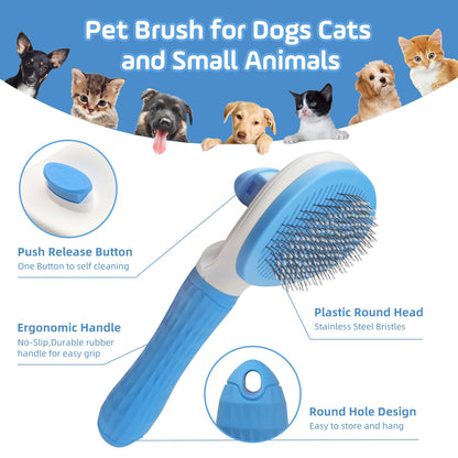 Slicker Dog Brush for Shedding,Self Cleaning Cat Brush,Skin Friendly Cat Brushes for Indoor Cats Massage Grooming,Dog Deshedding Brush for Long&Short Haired Dogs Loose Fur Hair Removal Blue