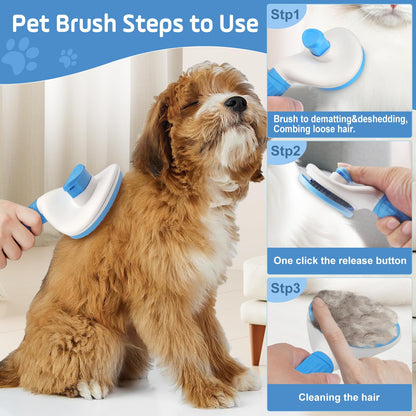 Slicker Dog Brush for Shedding,Self Cleaning Cat Brush,Skin Friendly Cat Brushes for Indoor Cats Massage Grooming,Dog Deshedding Brush for Long&Short Haired Dogs Loose Fur Hair Removal Blue