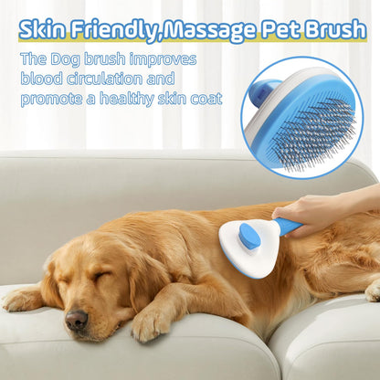 Slicker Dog Brush for Shedding,Self Cleaning Cat Brush,Skin Friendly Cat Brushes for Indoor Cats Massage Grooming,Dog Deshedding Brush for Long&Short Haired Dogs Loose Fur Hair Removal Blue