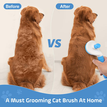 Slicker Dog Brush for Shedding,Self Cleaning Cat Brush,Skin Friendly Cat Brushes for Indoor Cats Massage Grooming,Dog Deshedding Brush for Long&Short Haired Dogs Loose Fur Hair Removal Blue